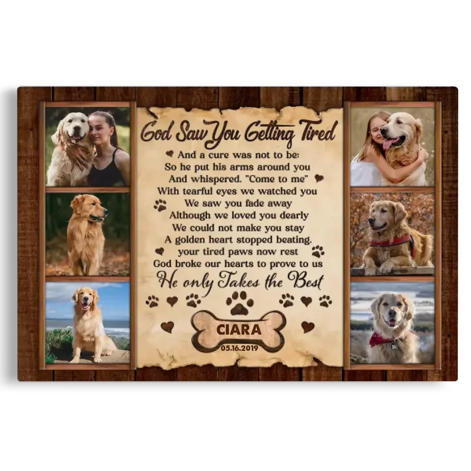"God Saw You Getting Tired" – Custom Dog Memorial Canvas With Photos - PersonalizedFury