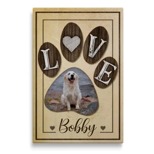 Personalized Dog Memorial Canvas – LOVE Paw Print & Photo