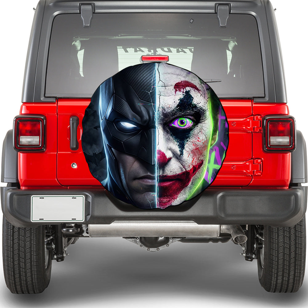 Batman and Joker Face Leather Spare Tire Cover-PersonalizedFury
