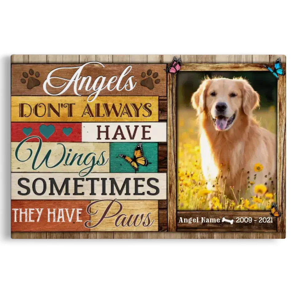 Custom Dog Memorial Canvas – Angels Have Paws Pet Loss Gift - PersonalizedFury