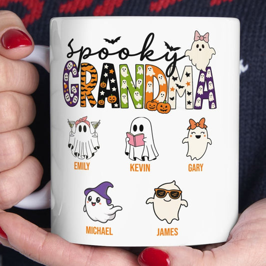 Spooky Grandma Coffee Mug – Personalized Halloween Gift with Grandkids’ Names - PersonalizedFury