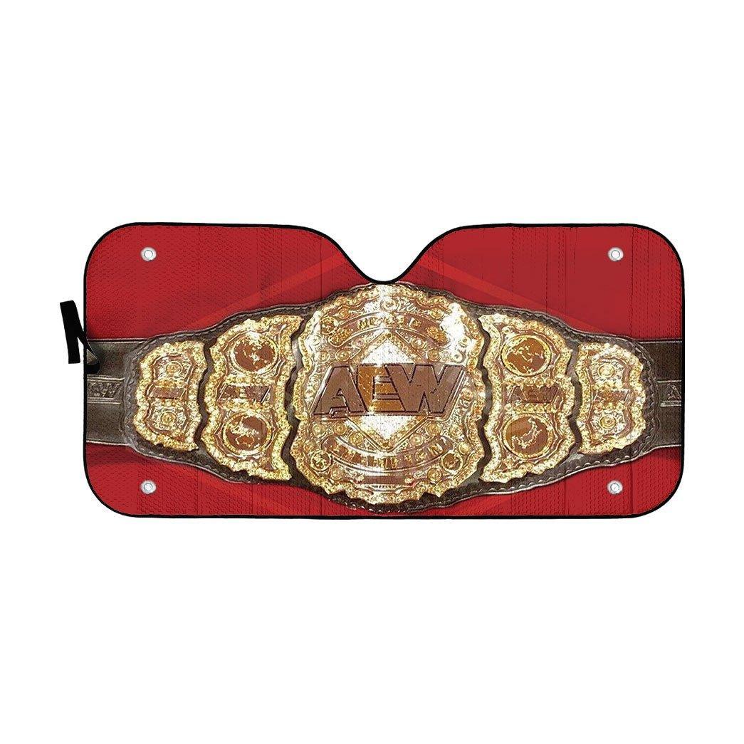 3D AEW World Heavyweight Championship Belt Custom Auto Car Sunshade - PersonalizedFury