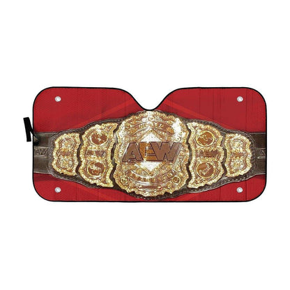 3D AEW World Heavyweight Championship Belt Custom Auto Car Sunshade - PersonalizedFury