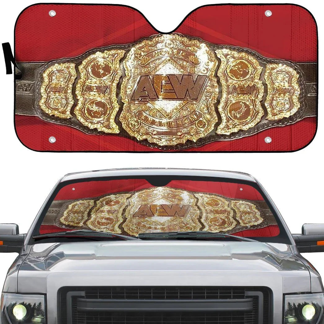 3D AEW World Heavyweight Championship Belt Custom Auto Car Sunshade - PersonalizedFury