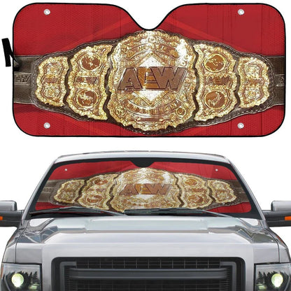 3D AEW World Heavyweight Championship Belt Custom Auto Car Sunshade - PersonalizedFury