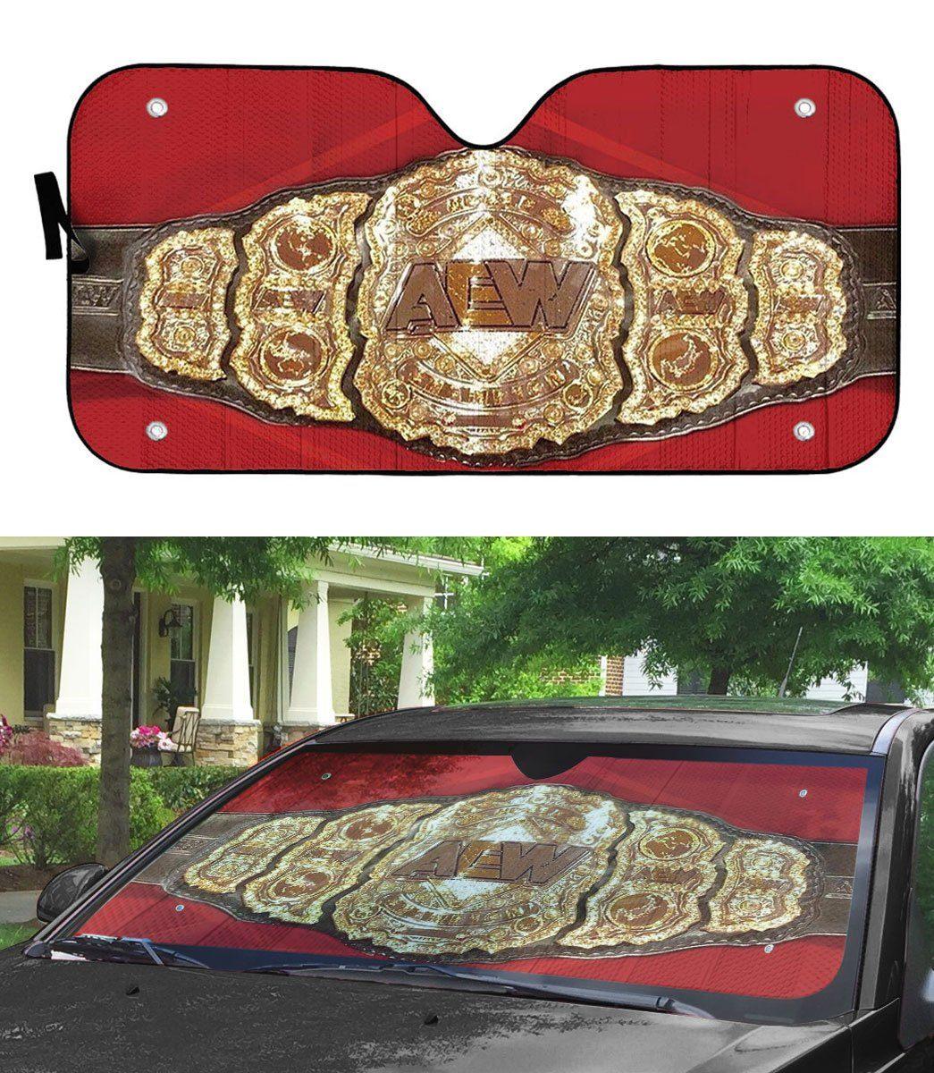 3D AEW World Heavyweight Championship Belt Custom Auto Car Sunshade - PersonalizedFury