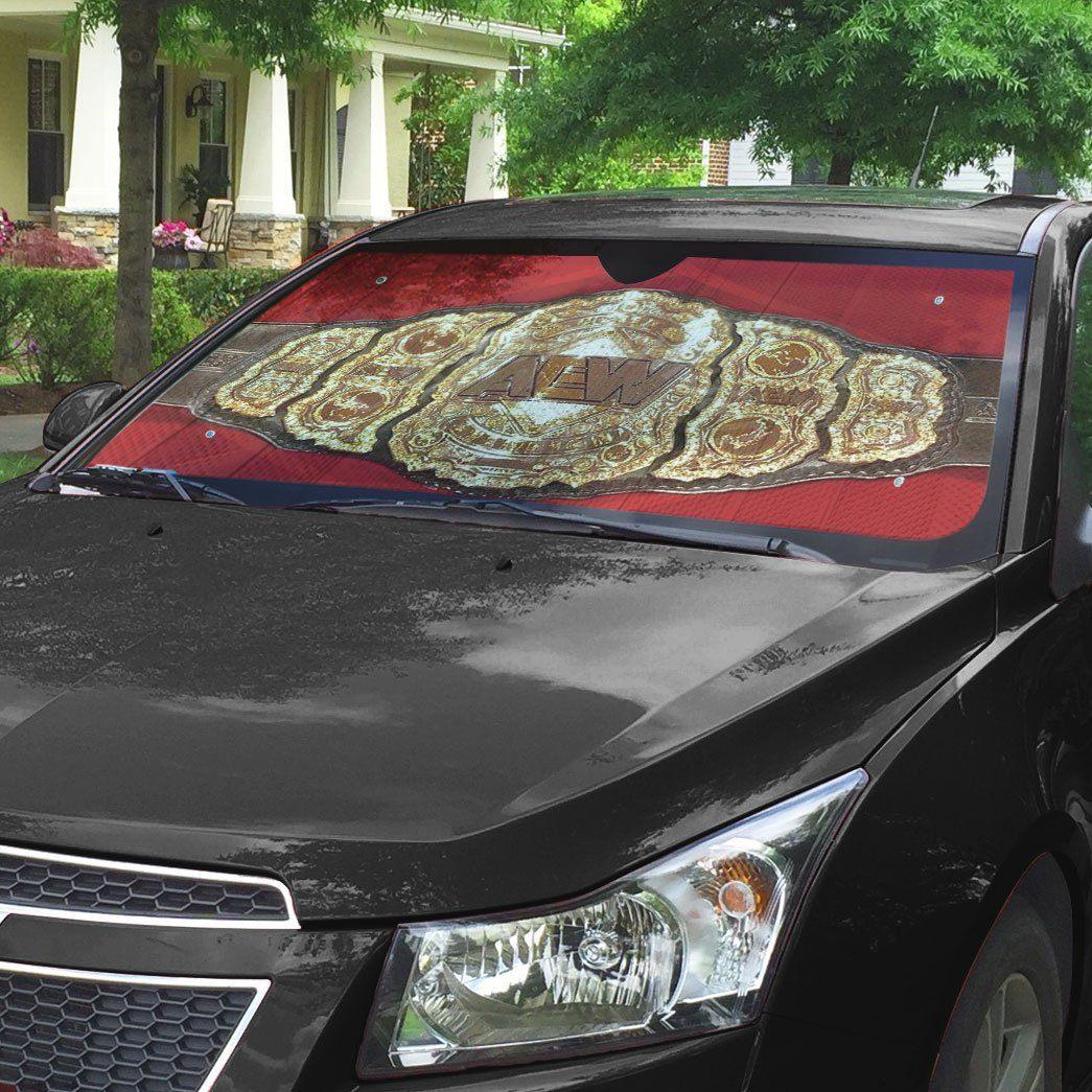 3D AEW World Heavyweight Championship Belt Custom Auto Car Sunshade - PersonalizedFury