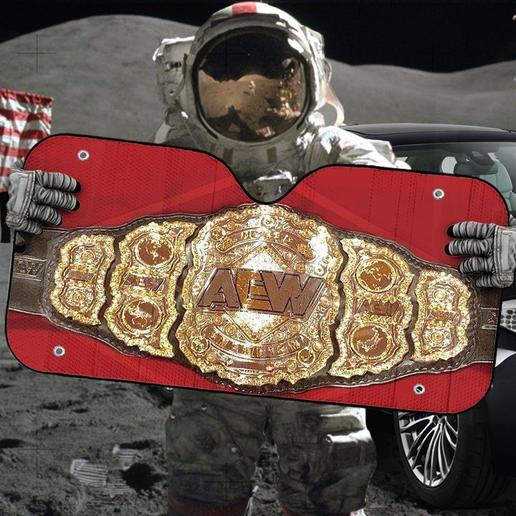 3D AEW World Heavyweight Championship Belt Custom Auto Car Sunshade - PersonalizedFury