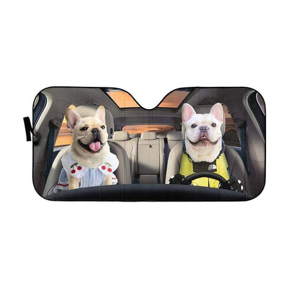3D Adorable Bulldog Couple Custom Car Auto Sunshade - PersonalizedFury