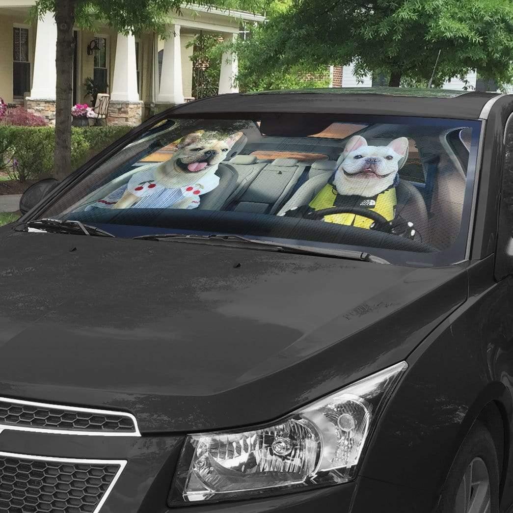 3D Adorable Bulldog Couple Custom Car Auto Sunshade - PersonalizedFury