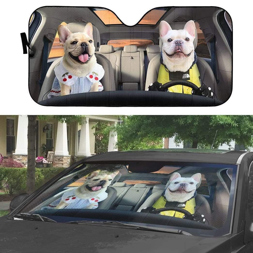 3D Adorable Bulldog Couple Custom Car Auto Sunshade - PersonalizedFury