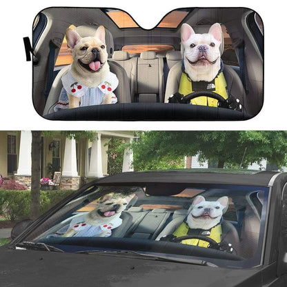 3D Adorable Bulldog Couple Custom Car Auto Sunshade - PersonalizedFury