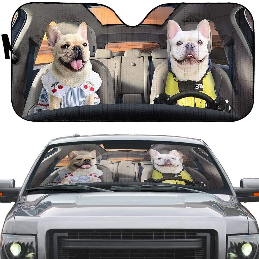 3D Adorable Bulldog Couple Custom Car Auto Sunshade - PersonalizedFury
