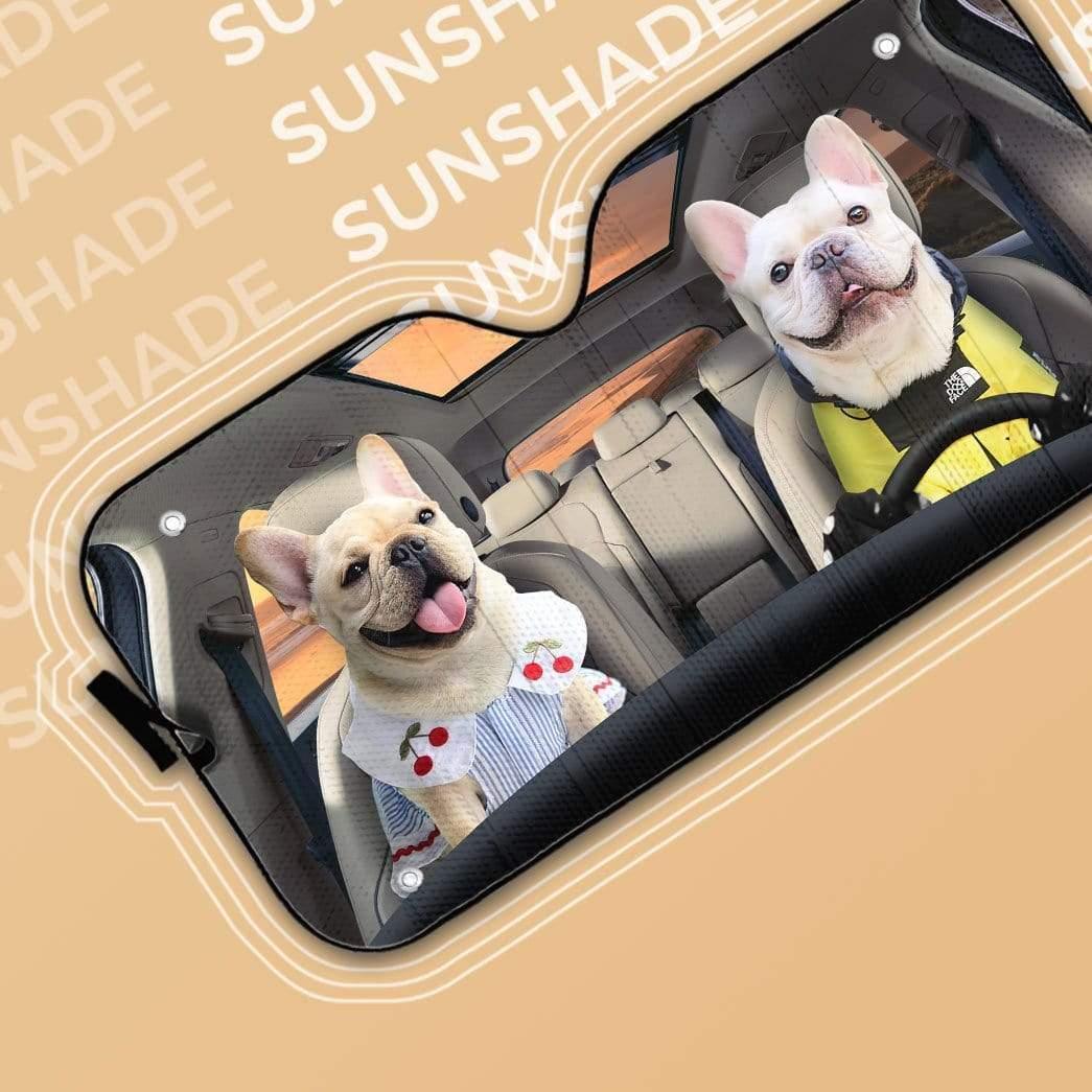 3D Adorable Bulldog Couple Custom Car Auto Sunshade - PersonalizedFury
