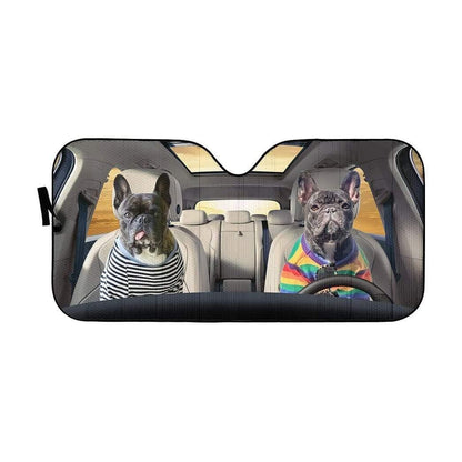 3D Adorable Bulldog Friend Couple Custom Car Auto Sunshade - PersonalizedFury
