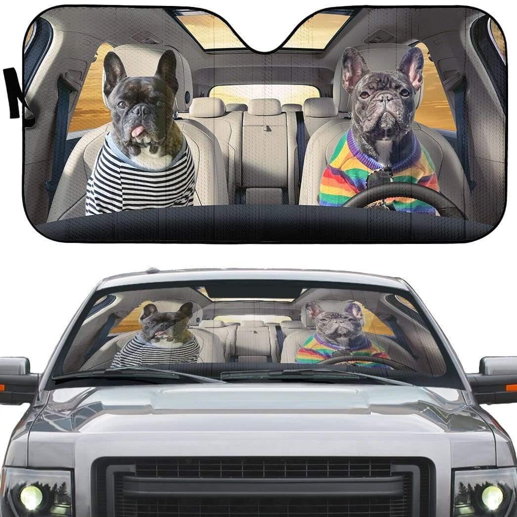 3D Adorable Bulldog Friend Couple Custom Car Auto Sunshade - PersonalizedFury