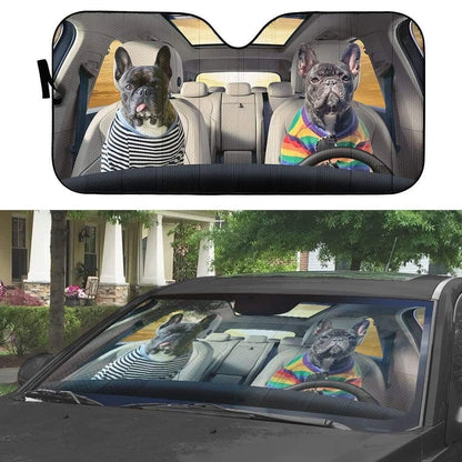 3D Adorable Bulldog Friend Couple Custom Car Auto Sunshade - PersonalizedFury