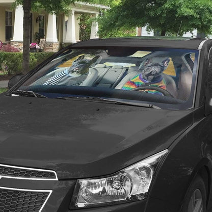 3D Adorable Bulldog Friend Couple Custom Car Auto Sunshade - PersonalizedFury