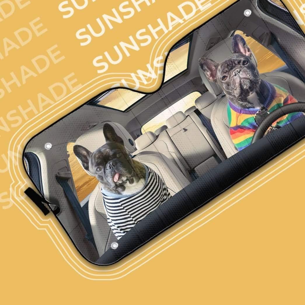 3D Adorable Bulldog Friend Couple Custom Car Auto Sunshade - PersonalizedFury