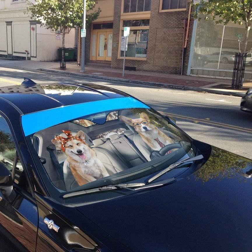 3D Adorable Couple Corgi Dogs In Car Custom Car Auto Sunshade - PersonalizedFury