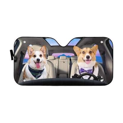 3D Adorable Couple Pembroke Welsh Corgi Dogs Custom Car Auto Sunshade - PersonalizedFury