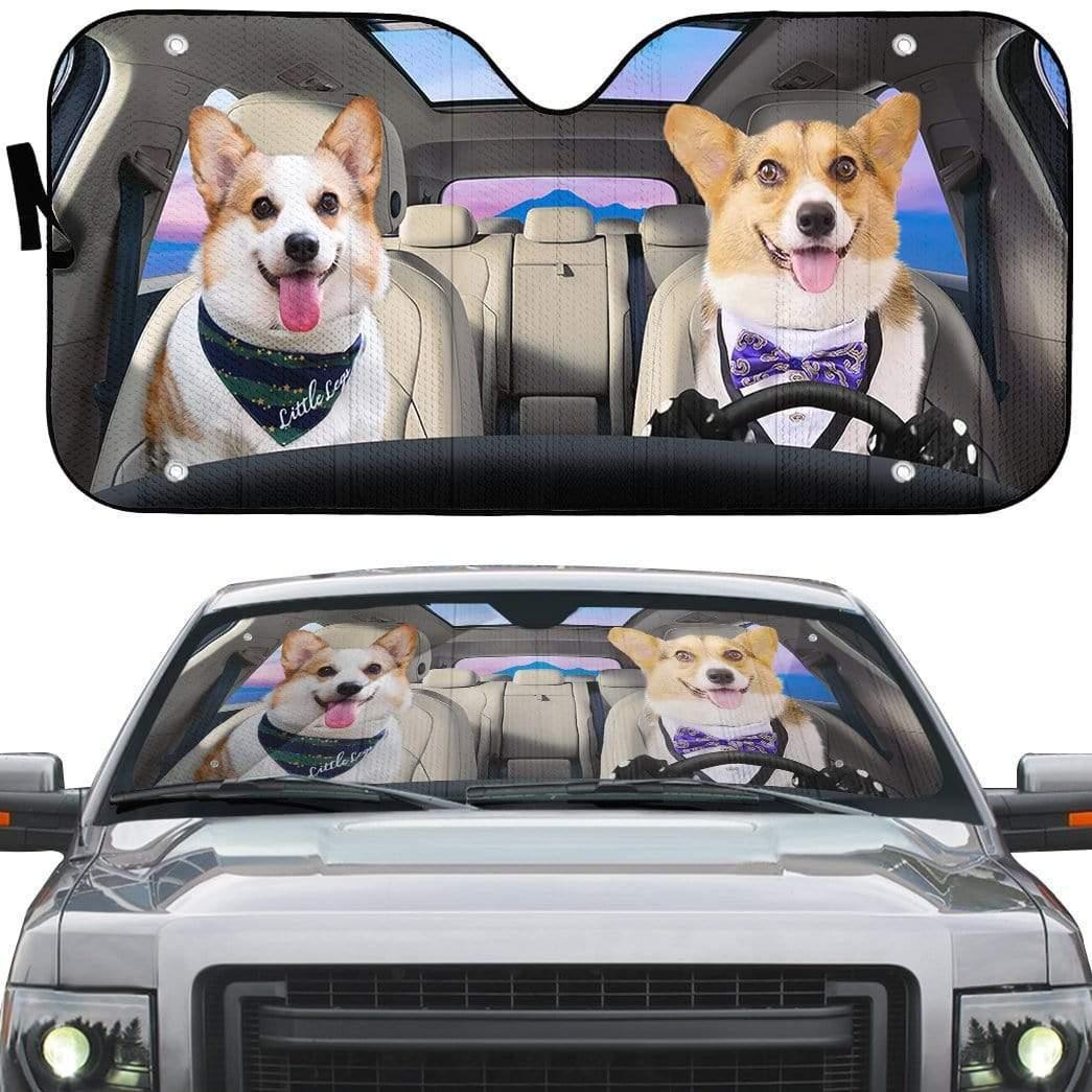 3D Adorable Couple Pembroke Welsh Corgi Dogs Custom Car Auto Sunshade - PersonalizedFury