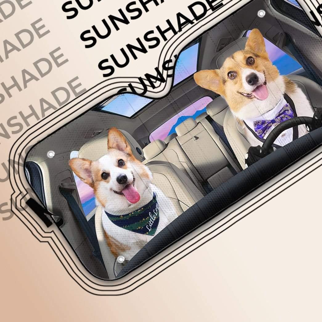 3D Adorable Couple Pembroke Welsh Corgi Dogs Custom Car Auto Sunshade - PersonalizedFury
