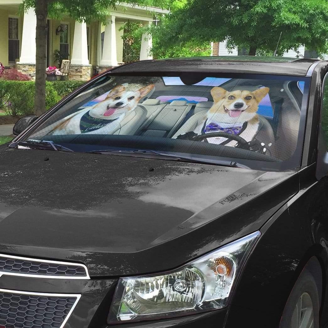 3D Adorable Couple Pembroke Welsh Corgi Dogs Custom Car Auto Sunshade - PersonalizedFury