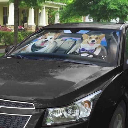 3D Adorable Couple Pembroke Welsh Corgi Dogs Custom Car Auto Sunshade - PersonalizedFury