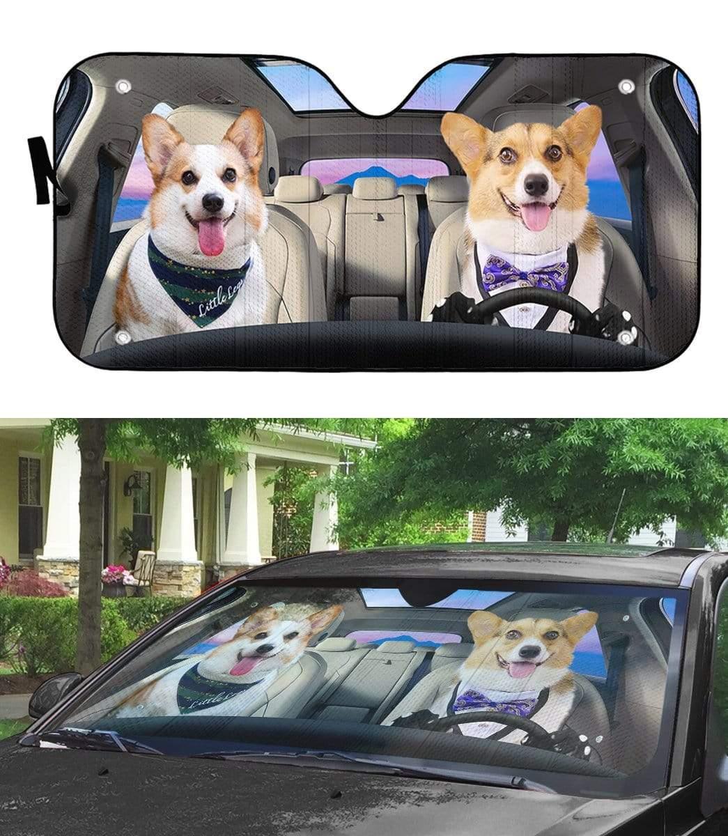 3D Adorable Couple Pembroke Welsh Corgi Dogs Custom Car Auto Sunshade - PersonalizedFury