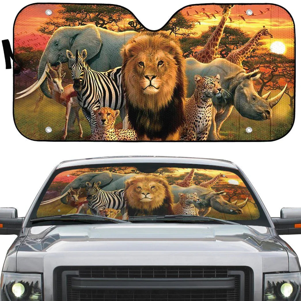 3D African Animals Custom Auto Car Sunshade - PersonalizedFury