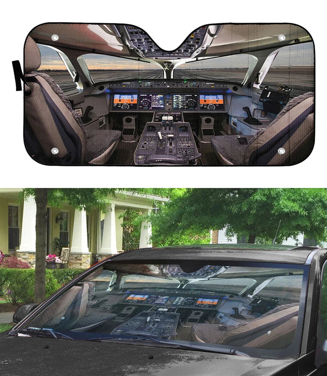 3D Airbus Cockpit Custom Car Auto Sunshade - PersonalizedFury