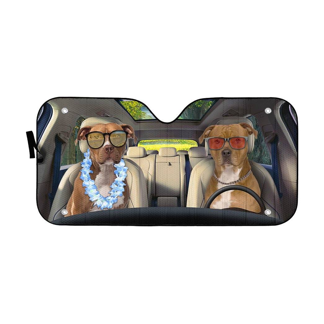 Gearhumans 3D American Staffordshire Terrier Couple Dog Auto Car Sunshade