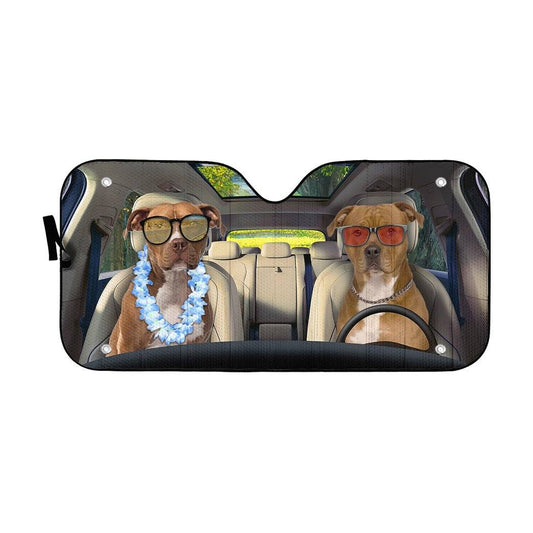 Gearhumans 3D American Staffordshire Terrier Couple Dog Auto Car Sunshade