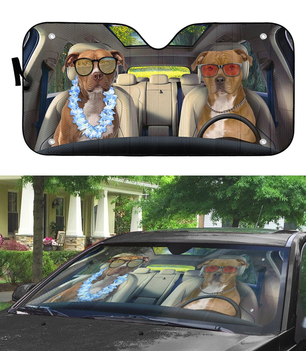 Gearhumans 3D American Staffordshire Terrier Couple Dog Auto Car Sunshade