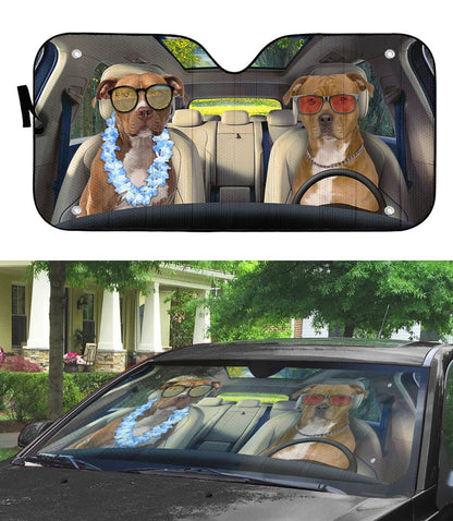 Gearhumans 3D American Staffordshire Terrier Couple Dog Auto Car Sunshade
