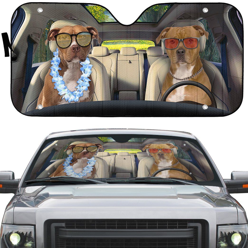 Gearhumans 3D American Staffordshire Terrier Couple Dog Auto Car Sunshade
