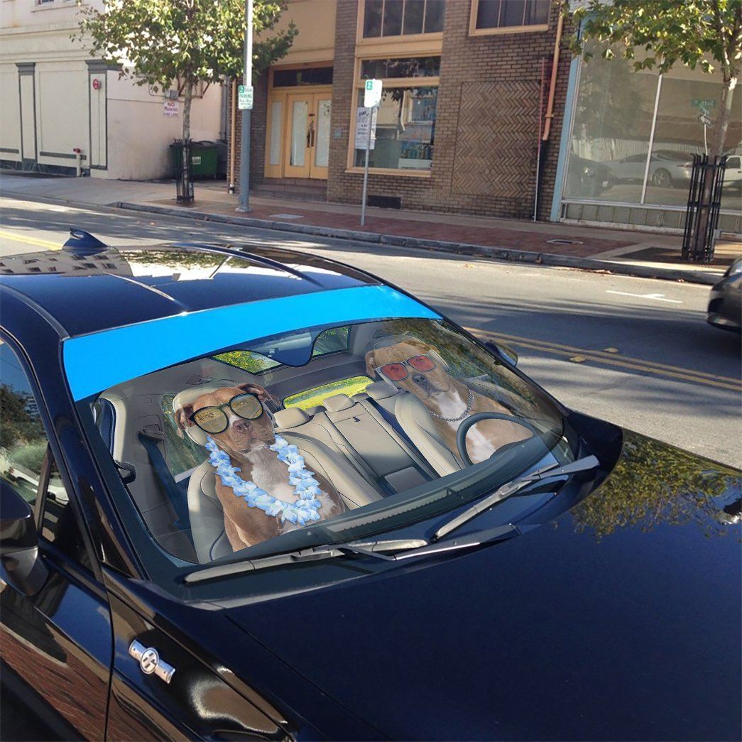 Gearhumans 3D American Staffordshire Terrier Couple Dog Auto Car Sunshade