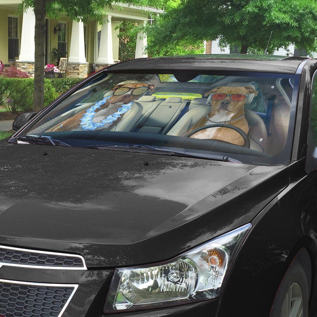 Gearhumans 3D American Staffordshire Terrier Couple Dog Auto Car Sunshade