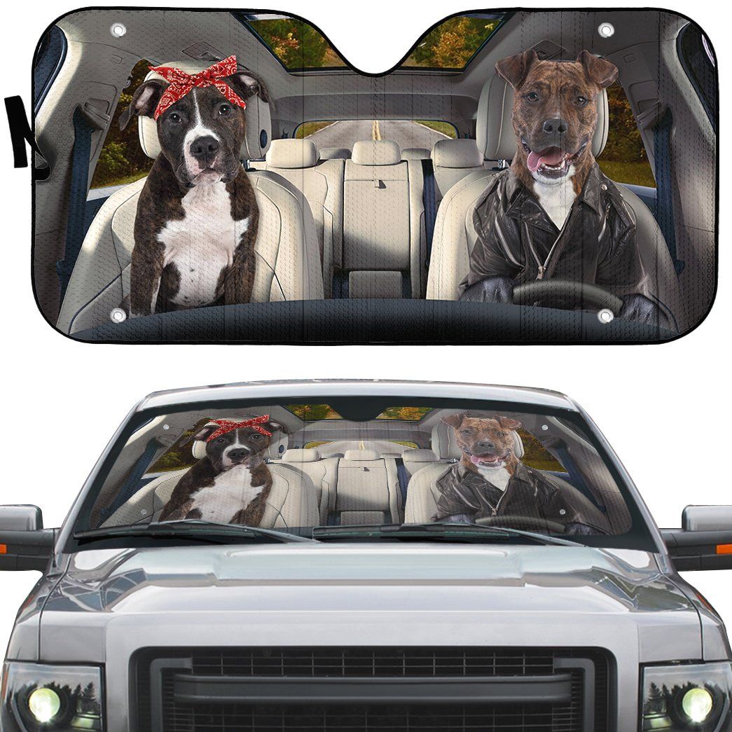Gearhumans 3D American Staffordshire Terrier Couple Dog Auto Car Sunshade