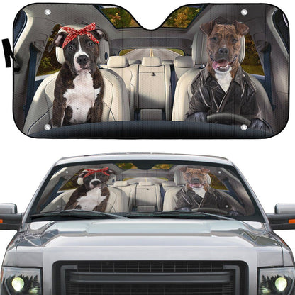 Gearhumans 3D American Staffordshire Terrier Couple Dog Auto Car Sunshade