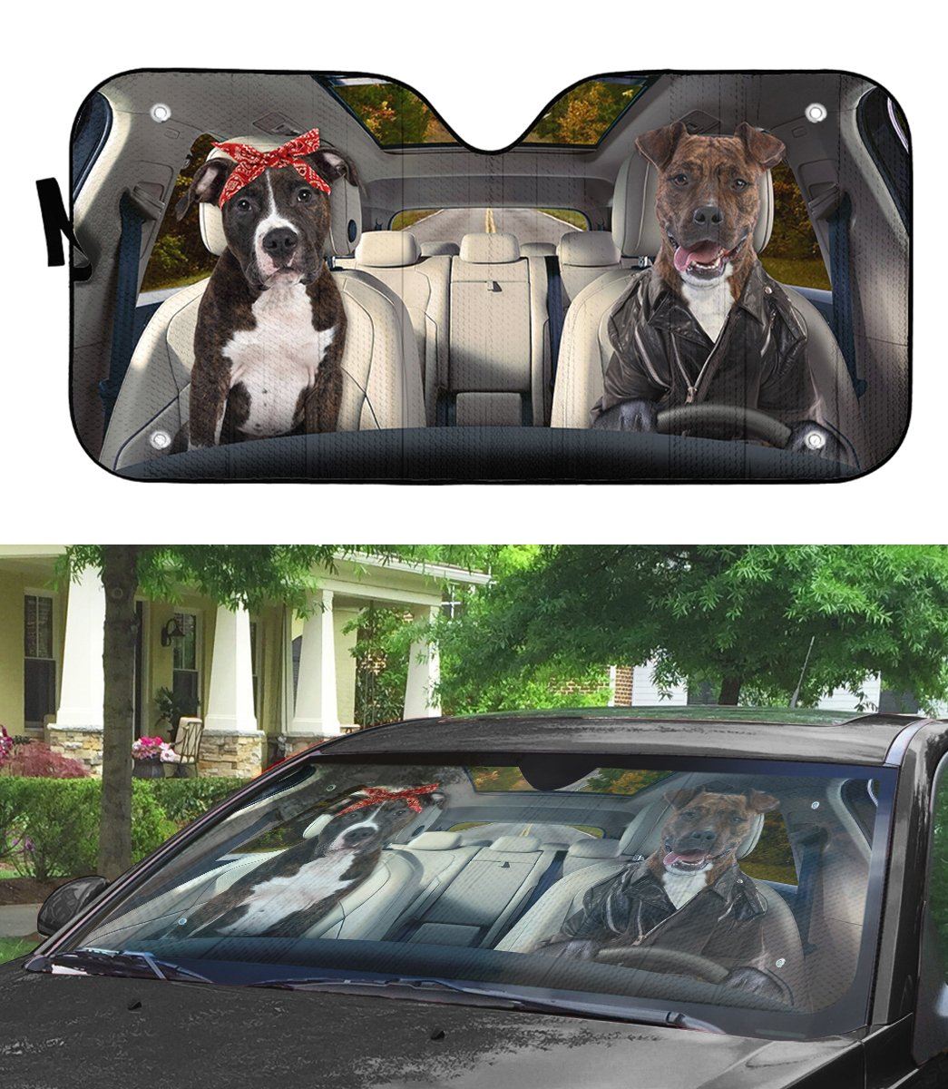 Gearhumans 3D American Staffordshire Terrier Couple Dog Auto Car Sunshade
