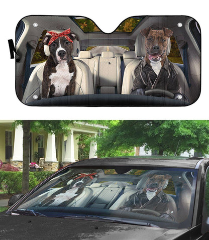 Gearhumans 3D American Staffordshire Terrier Couple Dog Auto Car Sunshade