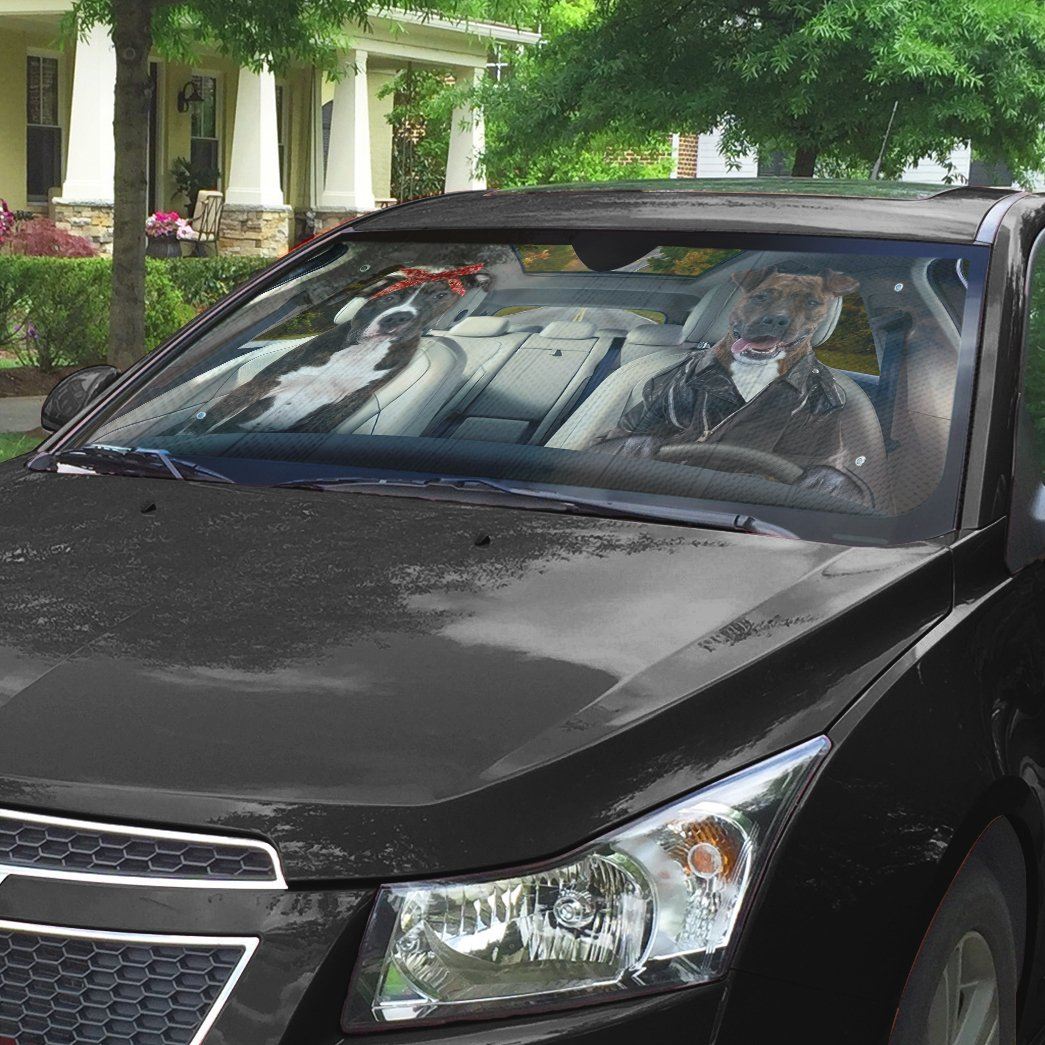 Gearhumans 3D American Staffordshire Terrier Couple Dog Auto Car Sunshade