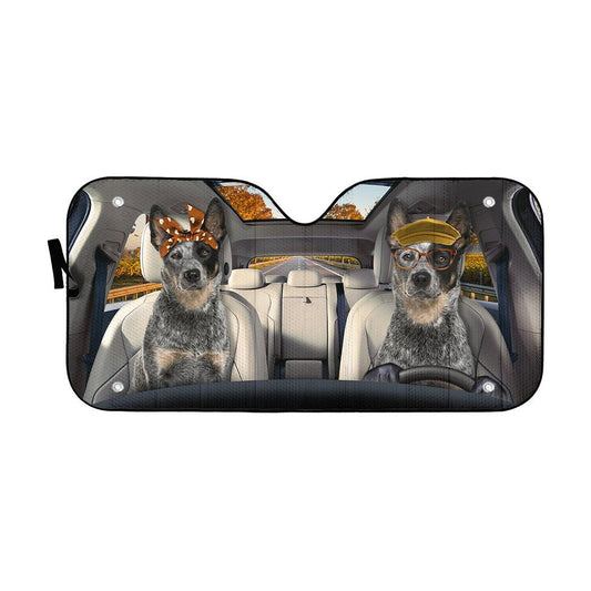 Gearhumans 3D Australian Cattle Couple Dog Auto Car Sunshade