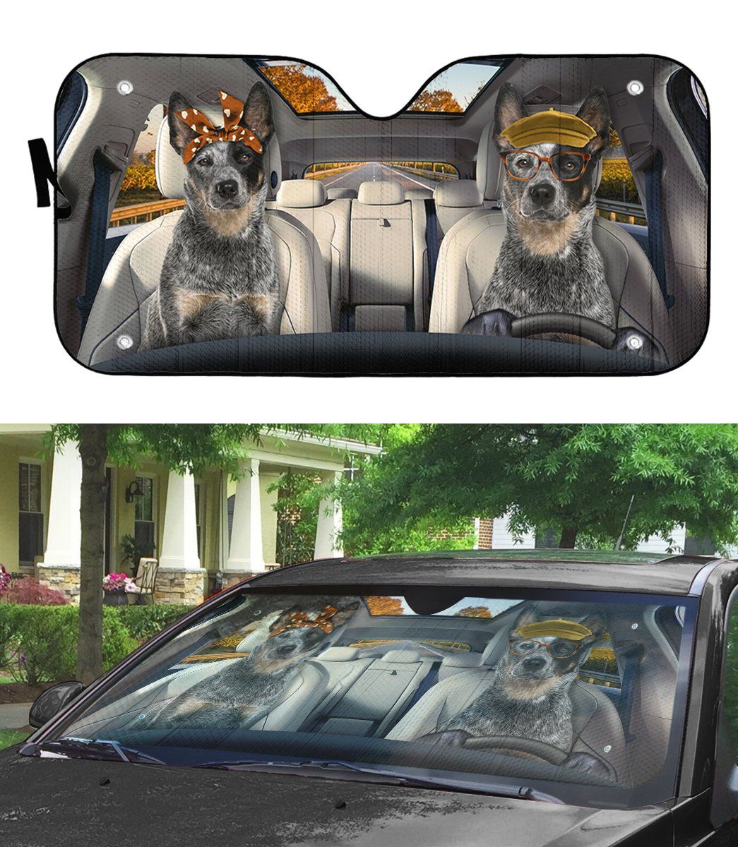 Gearhumans 3D Australian Cattle Couple Dog Auto Car Sunshade