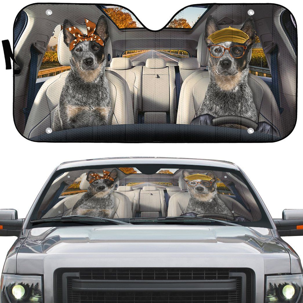Gearhumans 3D Australian Cattle Couple Dog Auto Car Sunshade