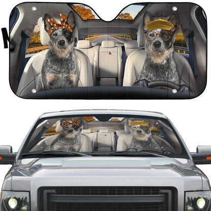 Gearhumans 3D Australian Cattle Couple Dog Auto Car Sunshade