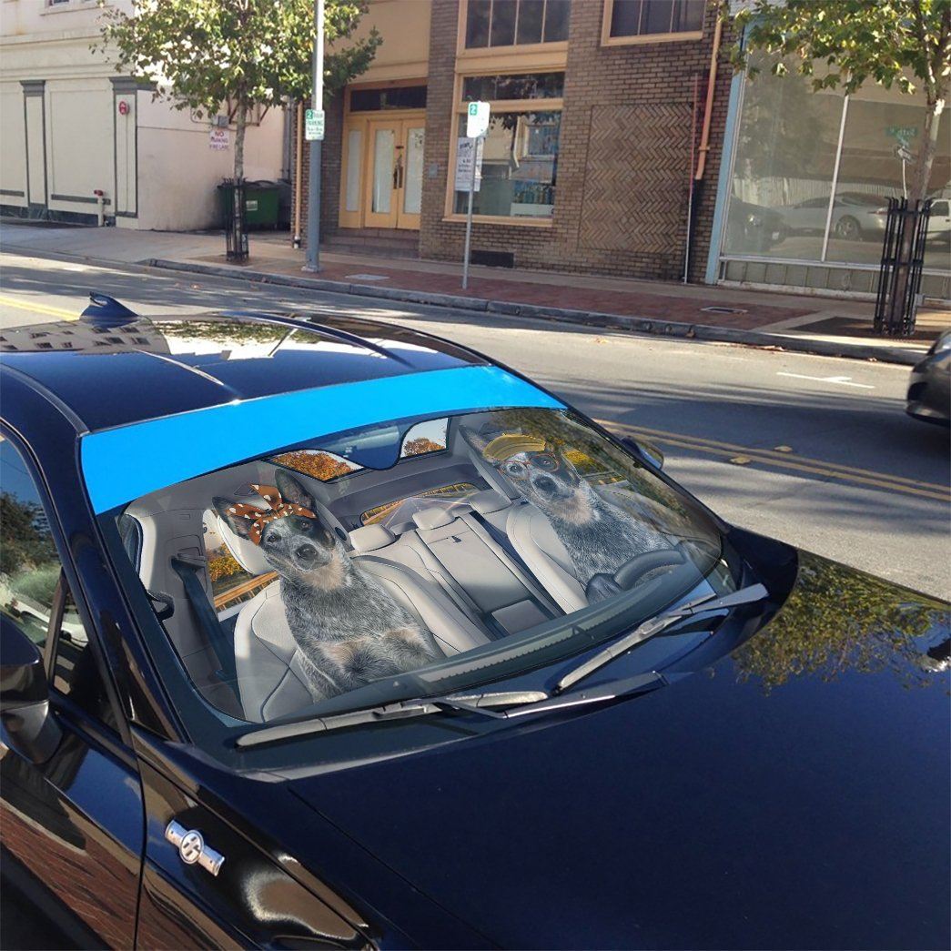 Gearhumans 3D Australian Cattle Couple Dog Auto Car Sunshade