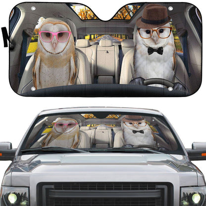 Gearhumans 3D Barn Owls Couple Auto Car Sunshade